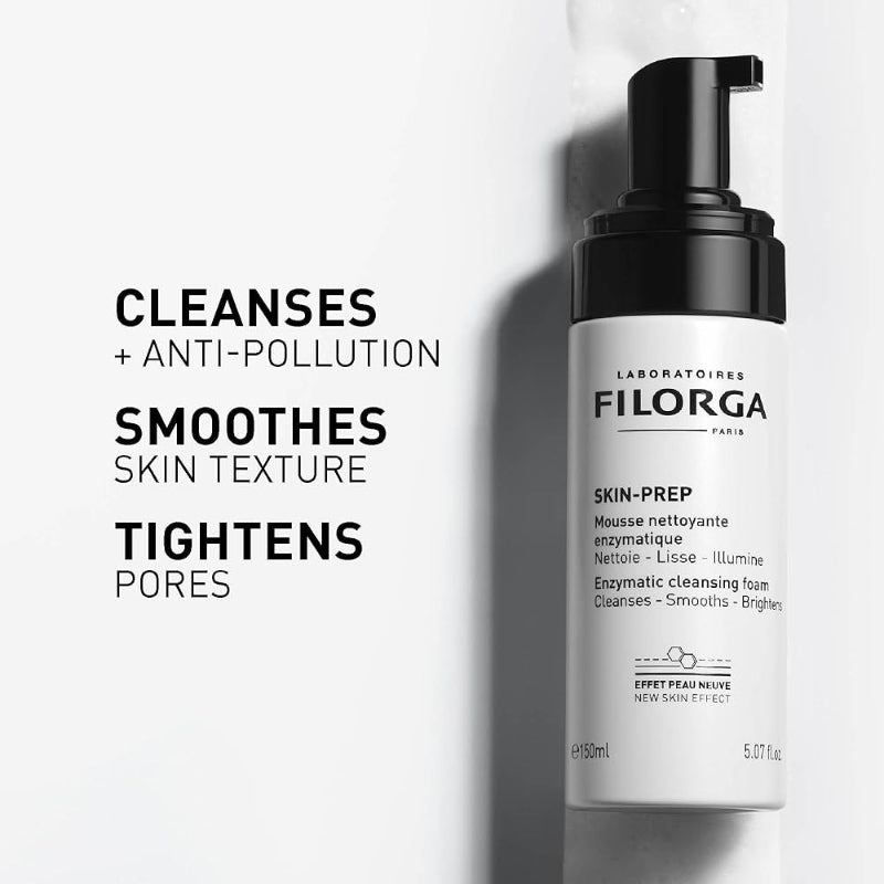 Filorga skincare product with text highlighting its benefits on a white background