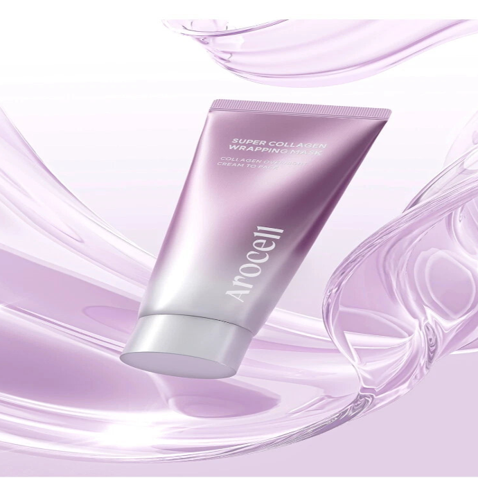 Purple skincare product with a swirling purple background