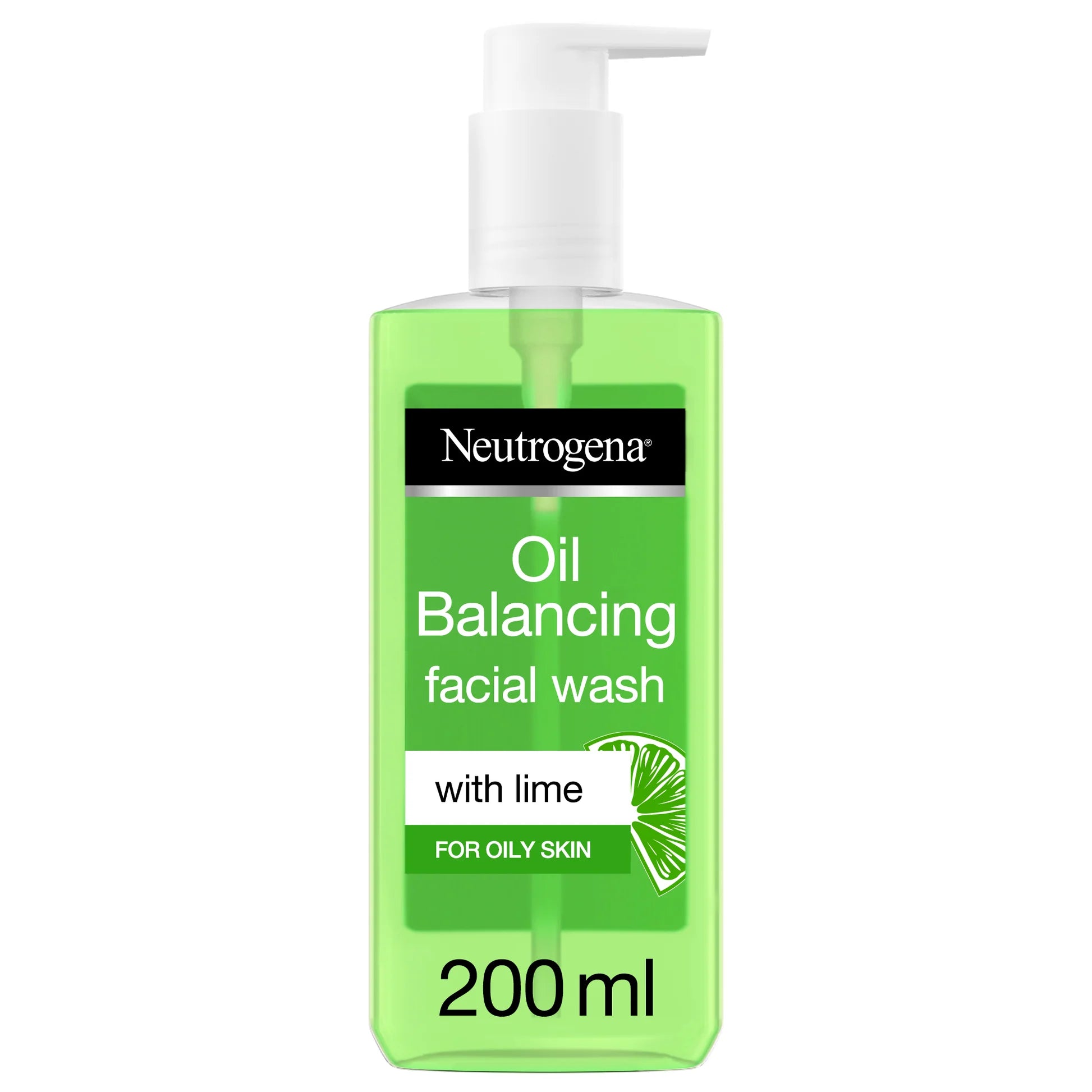 Neutrogena, Visibly Clear,Facial Wash, Pore & Shine, With natural cleanser lime & soothing aloe vera for a long lasting mattifying effect, suitable for oily skin, 200ml