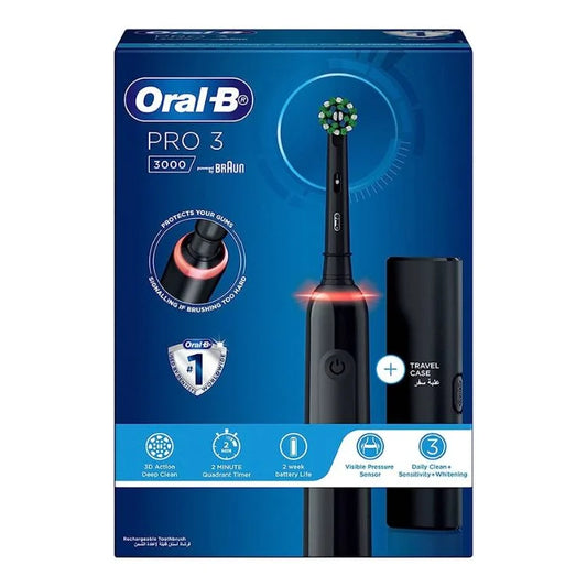 Oral-B Pro 3 electric toothbrush packaging with blue background