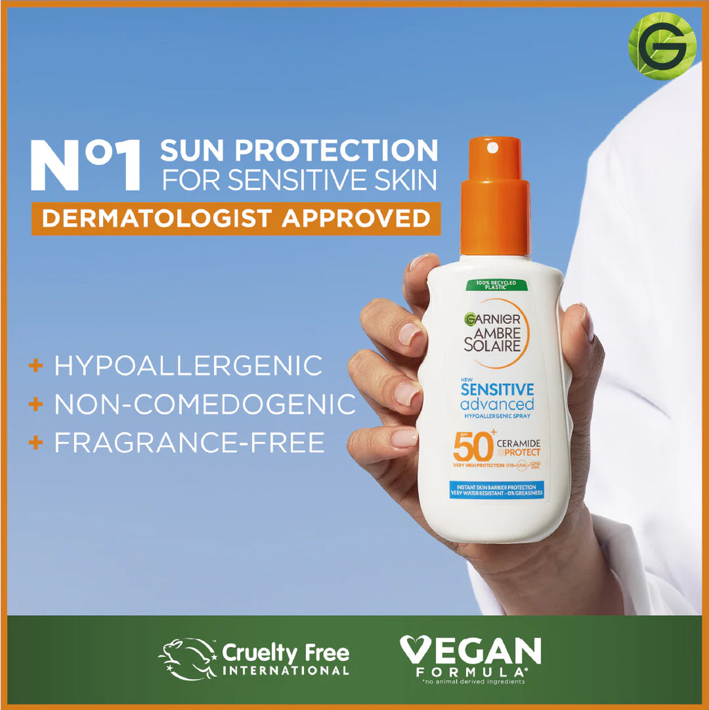 Garnier Ambre Solaire Sensitive Advanced SPF 50+ Ceramide Protect Sunscreen Spray For Adults 150ml