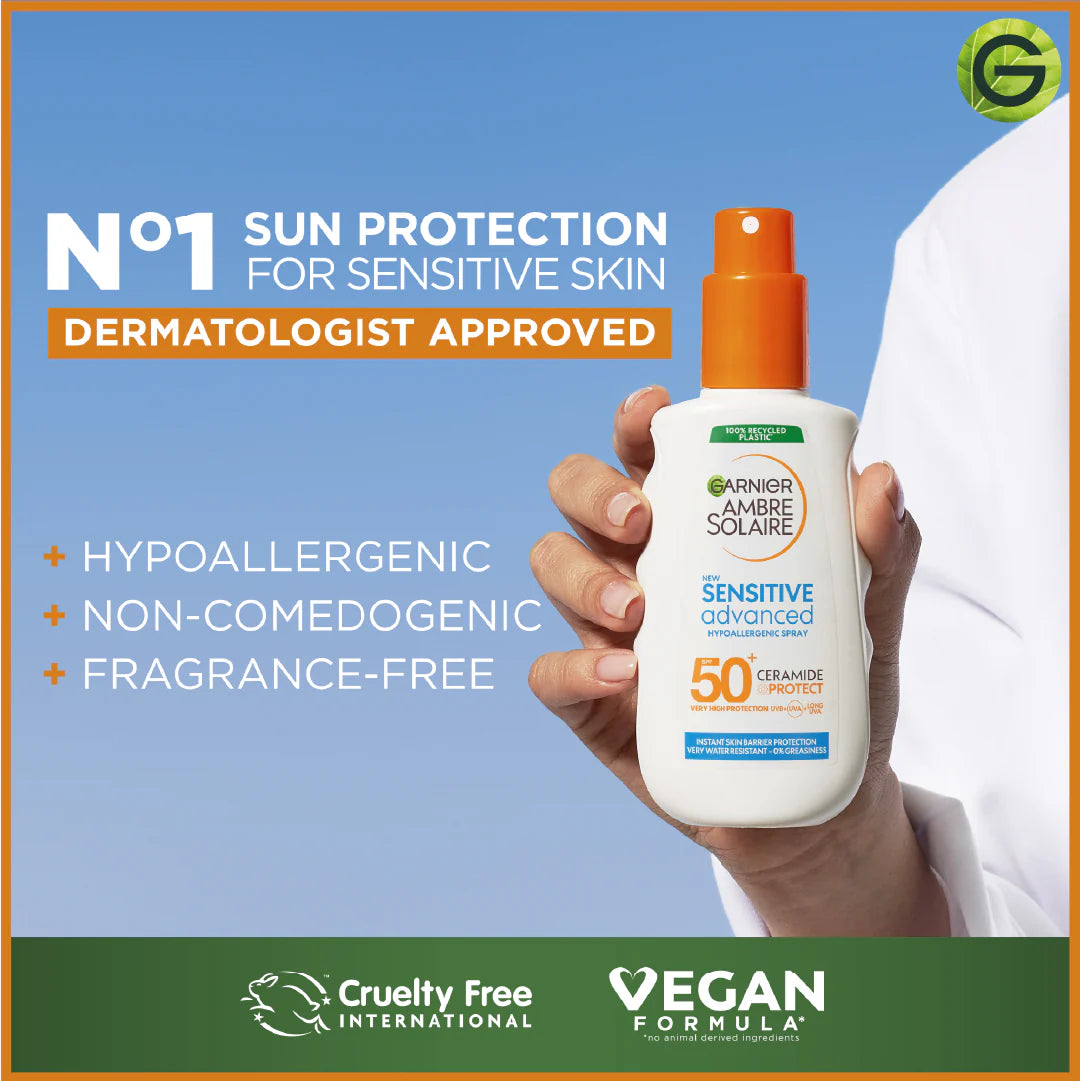 Garnier Ambre Solaire Sensitive Advanced SPF 50+ Ceramide Protect Sunscreen Spray For Adults 150ml