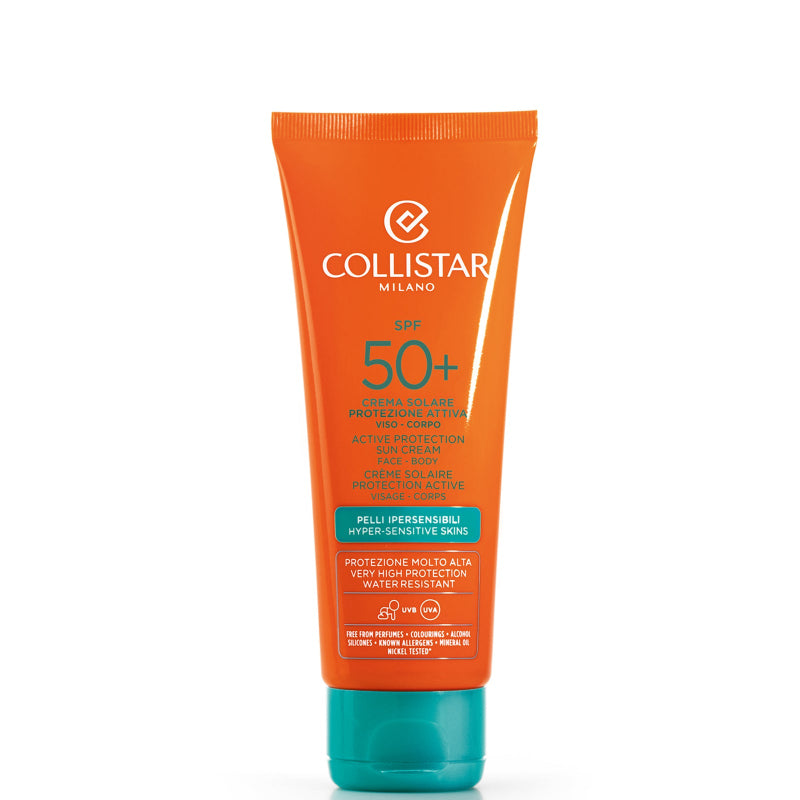 Collistar sunscreen tube on a white background