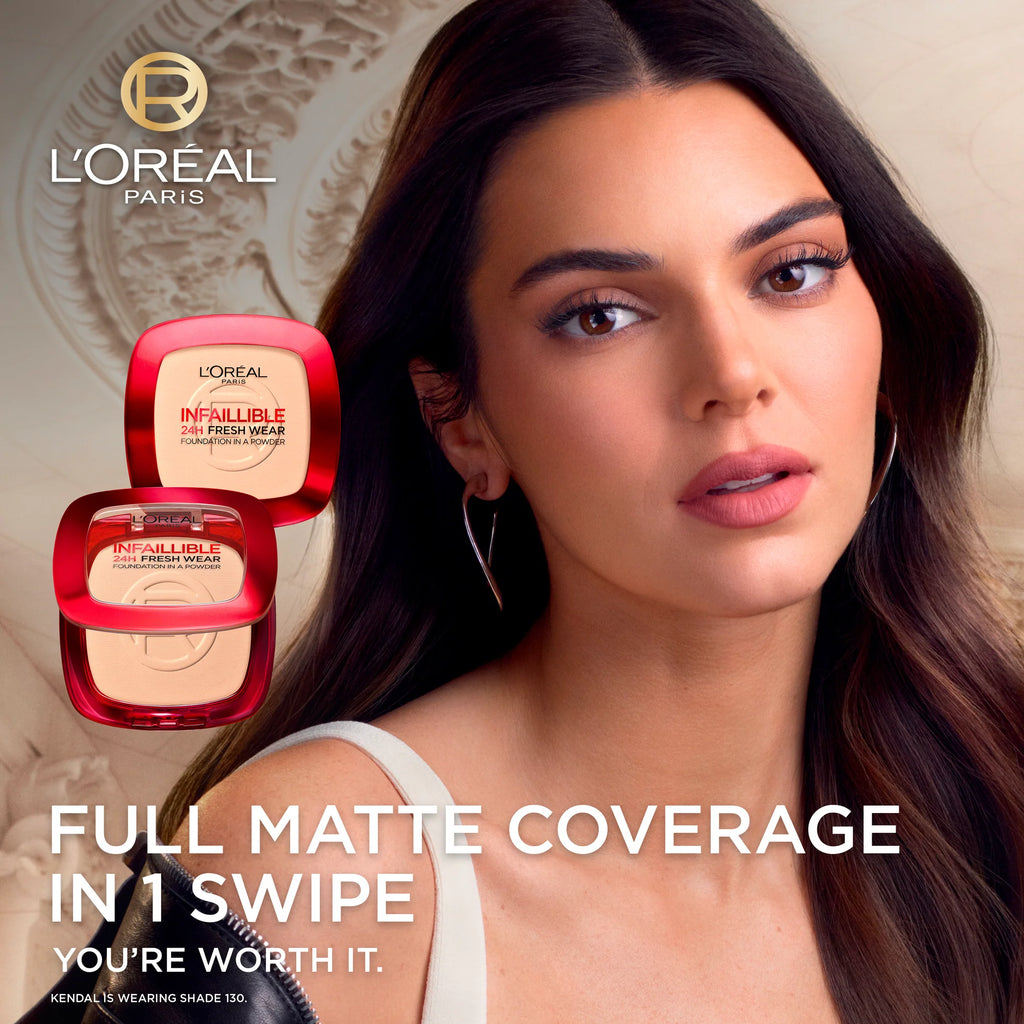 L’Oréal Paris Infaillible Up to 24H Fresh Wear Foundation in a Powder- Waterproof, Heatproof, Sweatproof