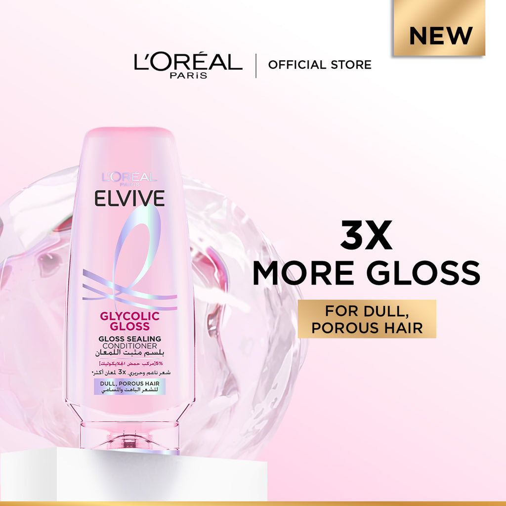 L'Oréal Paris Elvive Glycolic Gloss Gloss Sealing Conditioner for Dull Porous Hair Powered by 3% Glycolic Acid 200ml