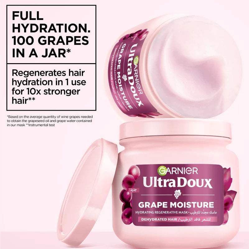 Garnier Ultra Doux Grape Moisture Deep Regenerative Mask for Dehydrated Hair With Hydrating Grape Water + Antioxidant Grapeseed Oil