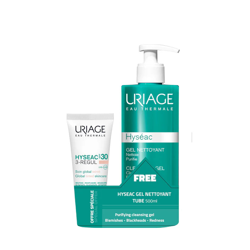 Uriage Hyseac 3-Regul Global Tinted Skincare SPF 30 40 ML + Hyseac Anti Blemish Cleansing Gel 500 ML for Free