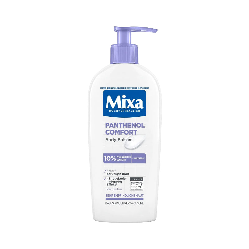 Mixa Panthenol Comfort Body Balm bottle on a white background