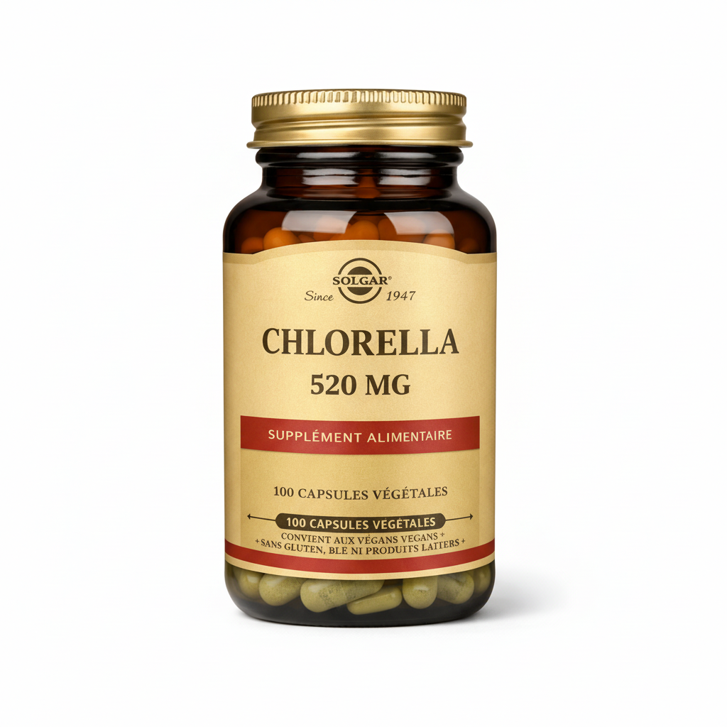 Solgar Chlorella supplement bottle on a white background