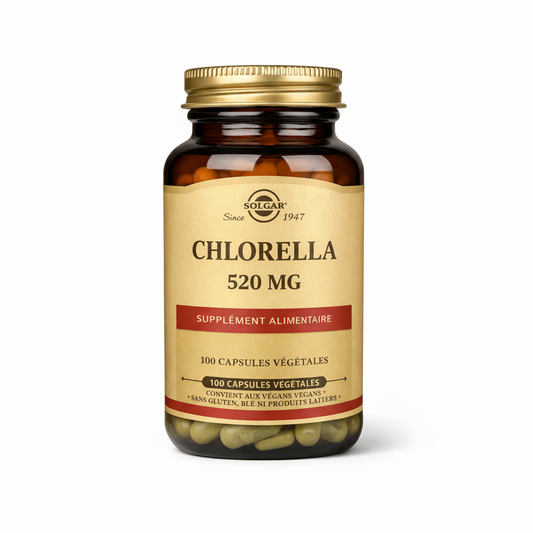 Solgar Chlorella supplement bottle on a white background