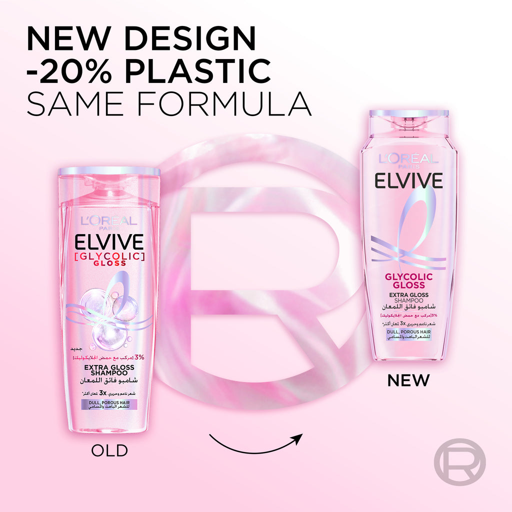 L'Oréal Paris Elvive Glycolic Gloss Extra Gloss Shampoo for Dull Porous Hair Powered by 3% Glycolic Acid