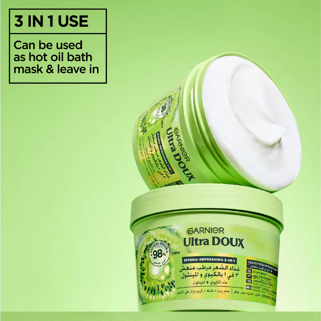Garnier Ultra Doux Hair Food Kiwi Hydrating Hair Mask for Oily Roots & Dry Hair – 390ml