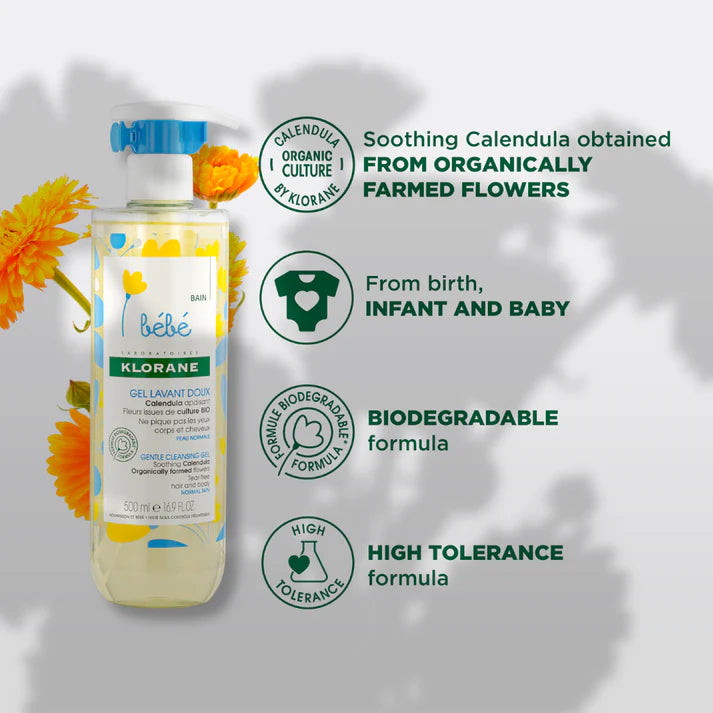 Klorane Baby Gentle Foaming Gel 500ml + FREE Klorane Baby Certified Organic Change Cream 100ml