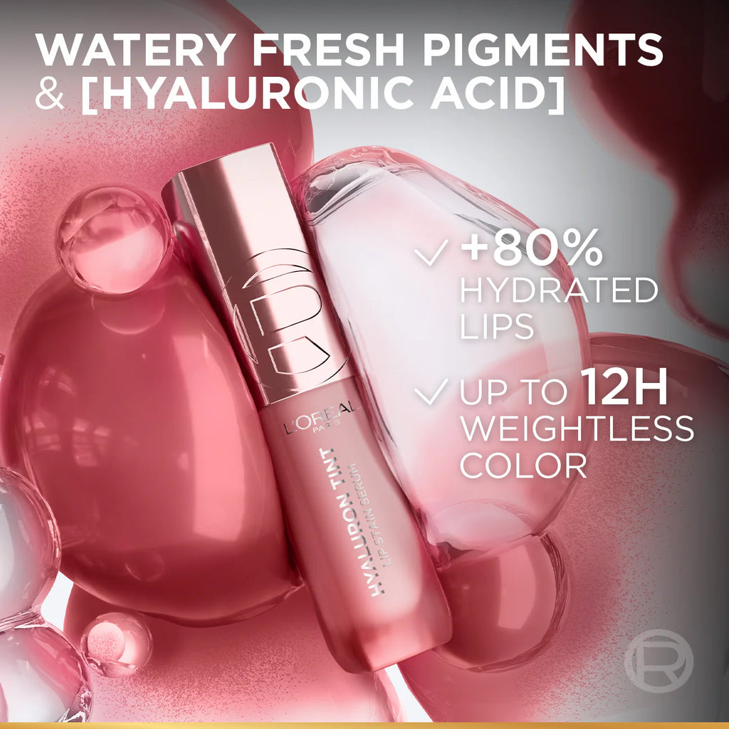 L'Oréal Paris Hyaluron Tint Lip Stain Serum Long Lasting, Hydrating Lip Makeup Infused with Hyaluronic Acid 5ml