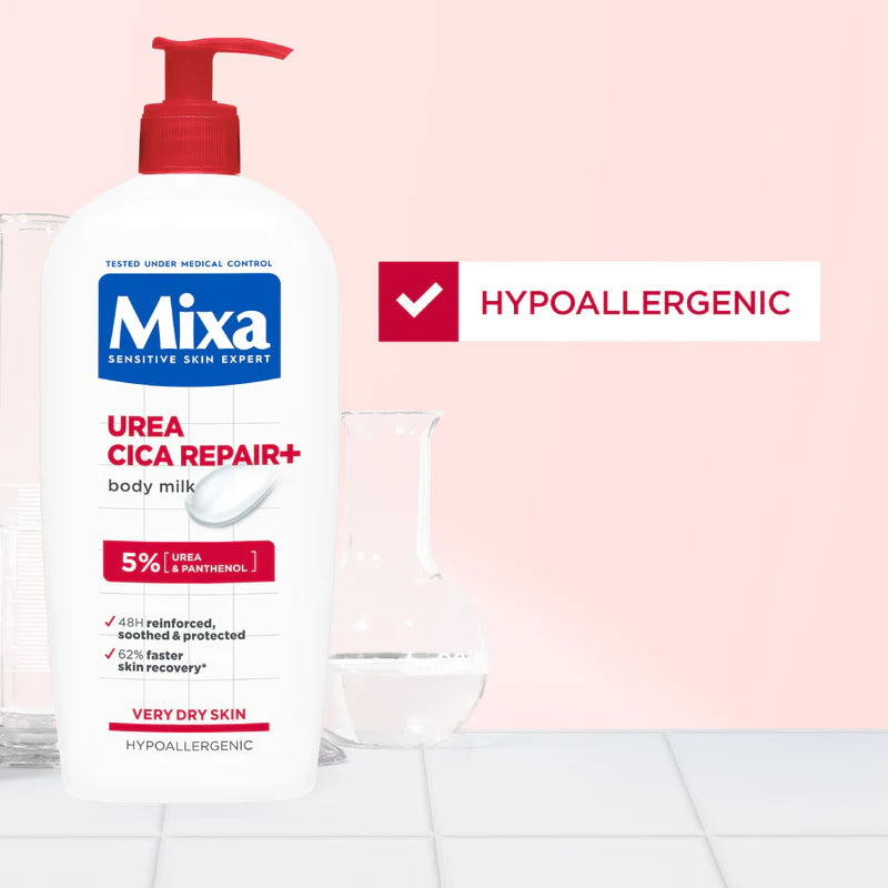 Mixa Urea Cica Repair Body Lotion - For Keratosis Pilaris, Dry, Flaky, Strawberry, Rough, & Fragile Skin & Tiny Reddish Bumps - With 5% Urea and Panthenol