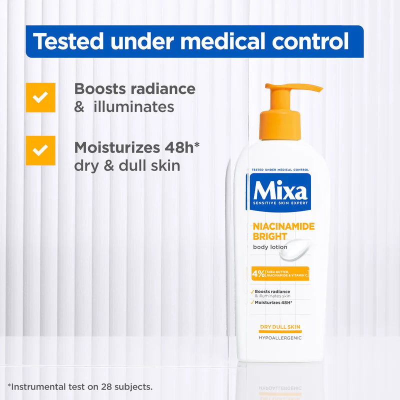 Mixa Niacinamide Bright Body Lotion For Dry & Dull Skin in Need of Unifying With Shea Butter, Niacinamide & Vitamin C