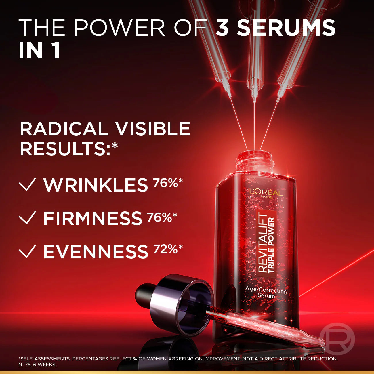 L’Oréal Paris Revitalift Triple Power Age-Correcting™ Serum with Tri-peptides, Hyaluronic Acid, and Vitamin C to Hydrate, Tone, and Firm Skin, 30ml