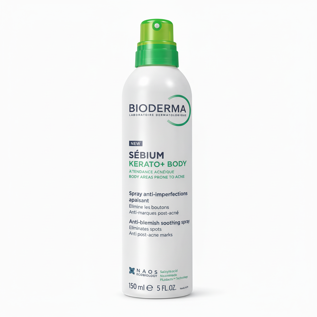 Bioderma Sébium Kerato+ Body spray bottle on a white background
