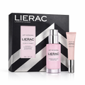 Lierac skincare set with serum, cream, and packaging on a white background