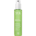 Green skincare bottle with white cap on a white background