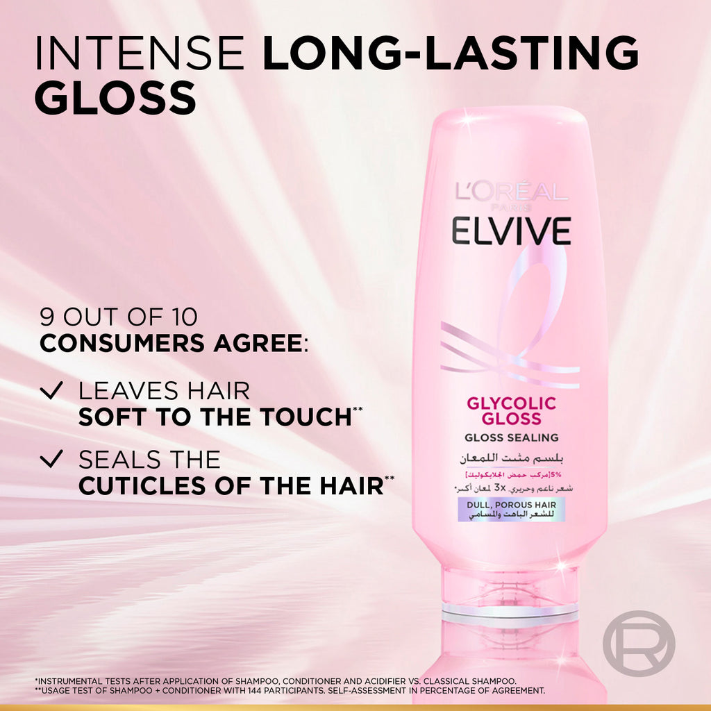 L'Oréal Paris Elvive Glycolic Gloss Gloss Sealing Conditioner for Dull Porous Hair Powered by 3% Glycolic Acid 200ml