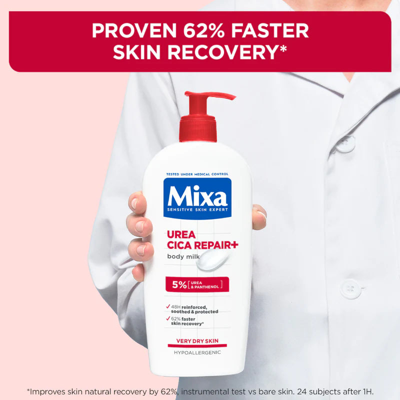 Mixa Urea Cica Repair Body Lotion - For Keratosis Pilaris, Dry, Flaky, Strawberry, Rough, & Fragile Skin & Tiny Reddish Bumps - With 5% Urea and Panthenol