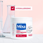 Mixa Urea Cica Repair Moisturizing Cream Jar - For Keratosis Pilaris, Dry, Flaky, Strawberry, Rough, & Fragile Skin & Tiny Reddish Bumps With 10% Urea and Niacinamide For Face, Hands & Body
