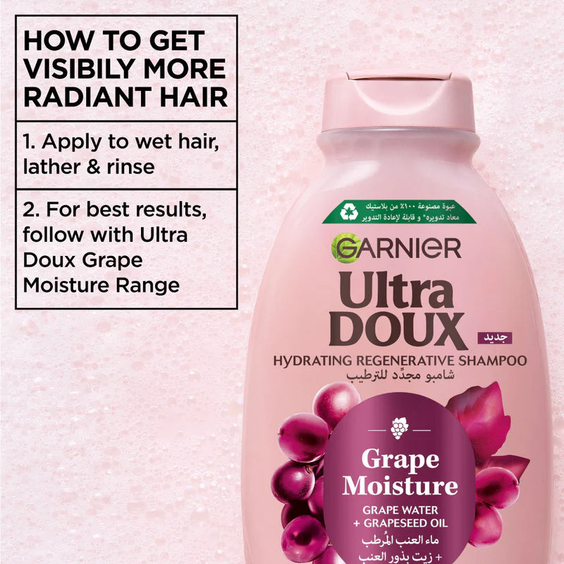 Garnier Ultra Doux Grape Moisture Hydrating Regenerative Shampoo for Dehydrated Hair With Hydrating Grape Water + Antioxidant Grapeseed Oil