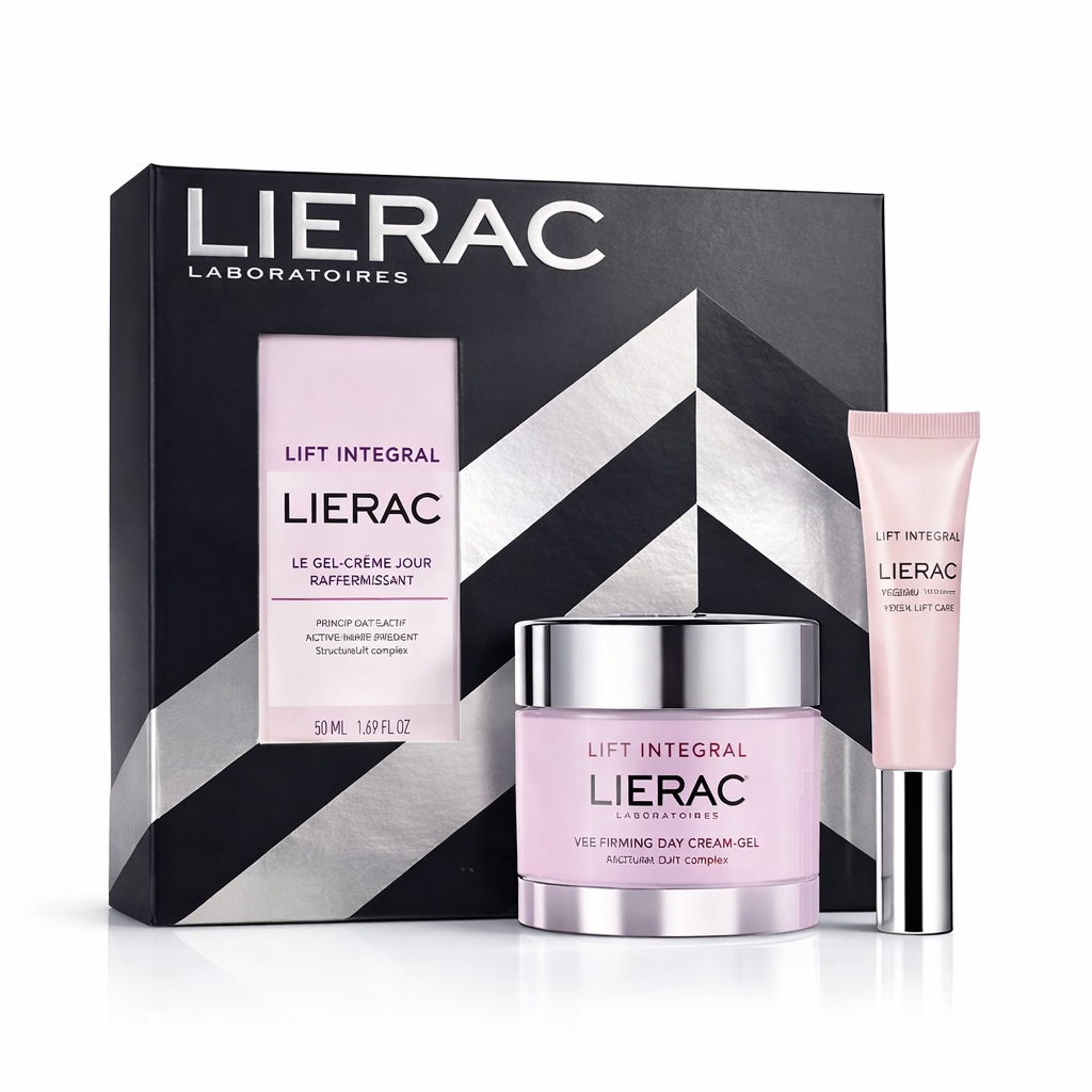 Lierac skincare product set with packaging on a white background