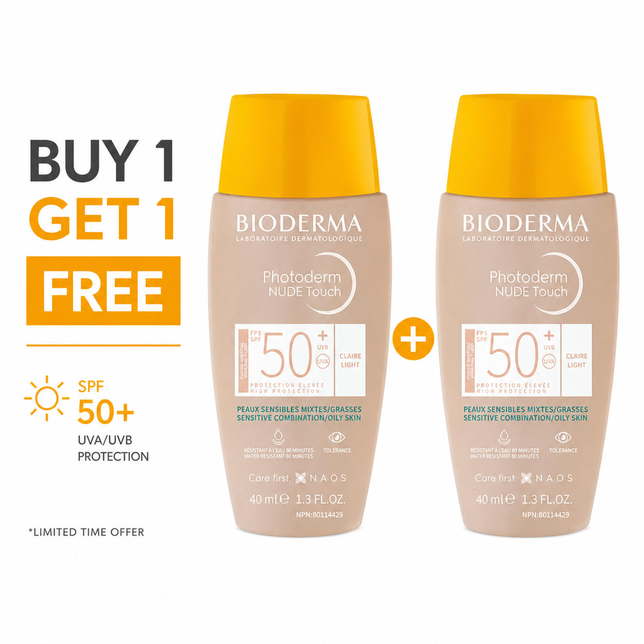 Bioderma Photoderm Nude Touch SPF50+ Light (Buy 1 Get 1)
