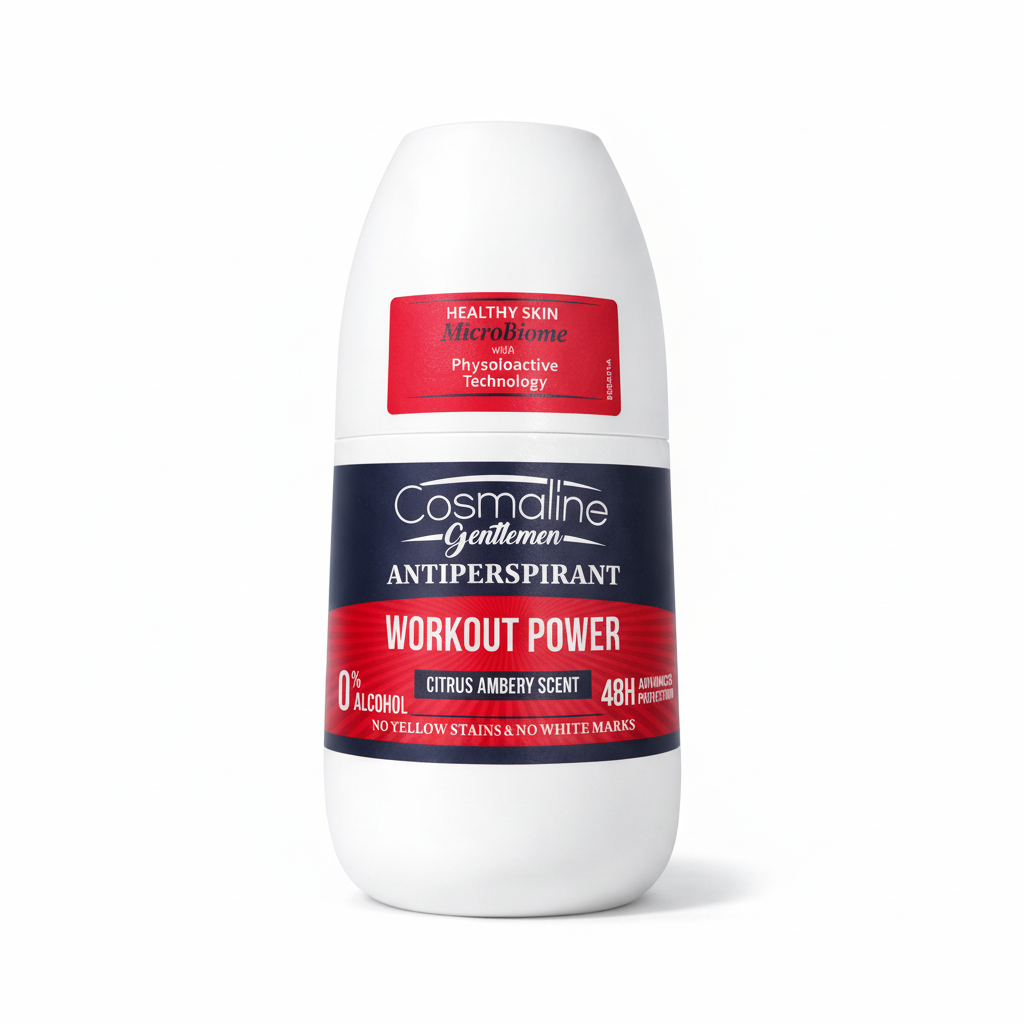 Cosmaline Gentleman Antiperspirant deodorant roll-on with red and blue label on white background