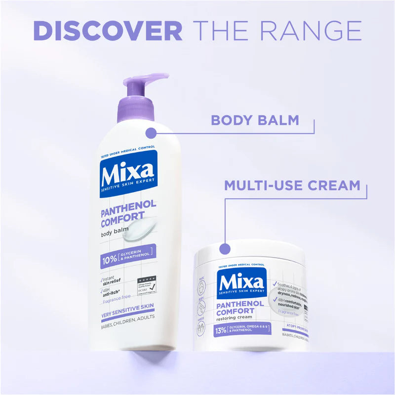 Mixa Panthenol Comfort Moisturizing Cream Jar - Anti-Scratching Cream - For Dry Skin, Atopy Prone Skin and Eczema - With 13% Glycerin, Omega 6 & 9, and Panthenol For Face, Hands & Body