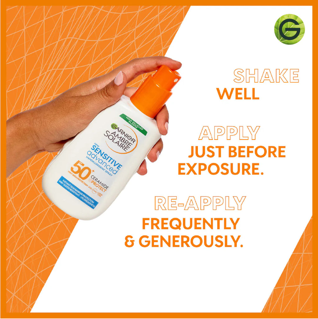 Garnier Ambre Solaire Sensitive Advanced SPF 50+ Ceramide Protect Sunscreen Spray For Adults 150ml
