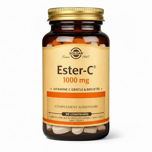 Solgar Ester-C 1000 mg supplement bottle on a white background