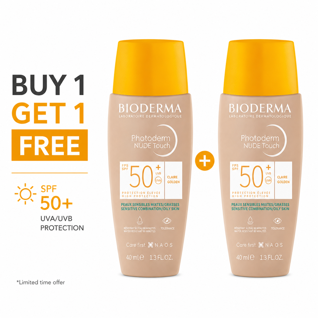 Bioderma Photoderm Nude Touch SPF50+ Golden (Buy 1 Get 1)