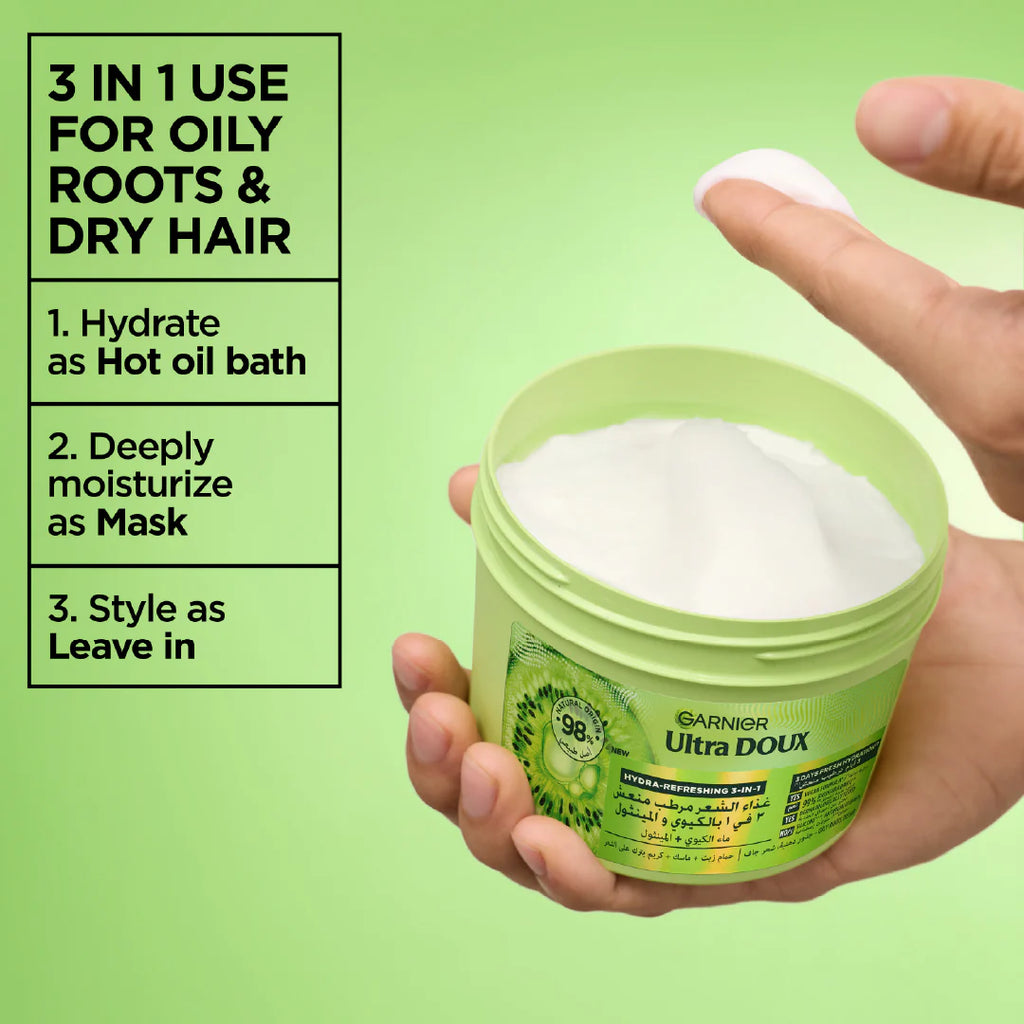 Garnier Ultra Doux Hair Food Kiwi Hydrating Hair Mask for Oily Roots & Dry Hair – 390ml