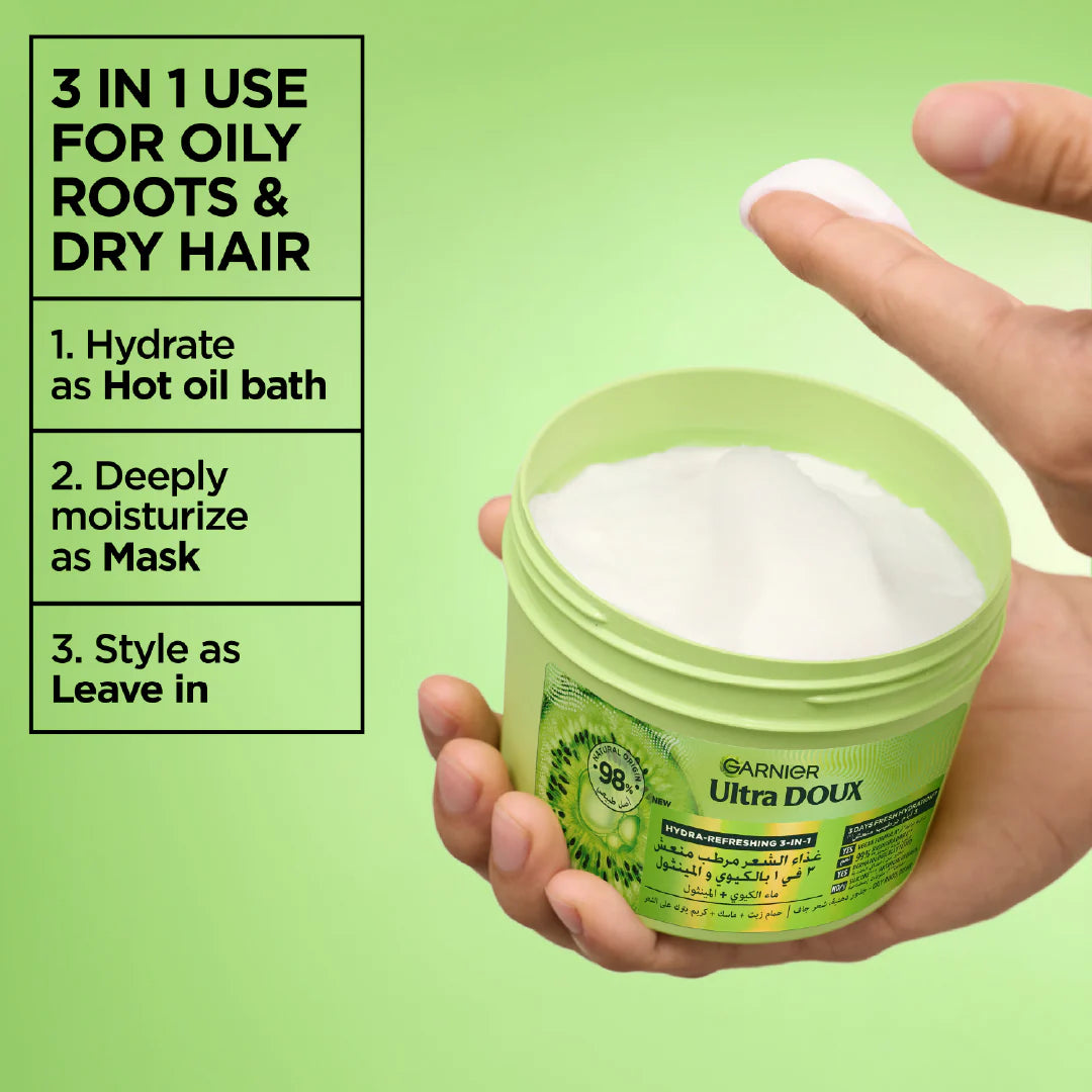 Garnier Ultra Doux Hair Food Kiwi Hydrating Hair Mask for Oily Roots & Dry Hair – 390ml