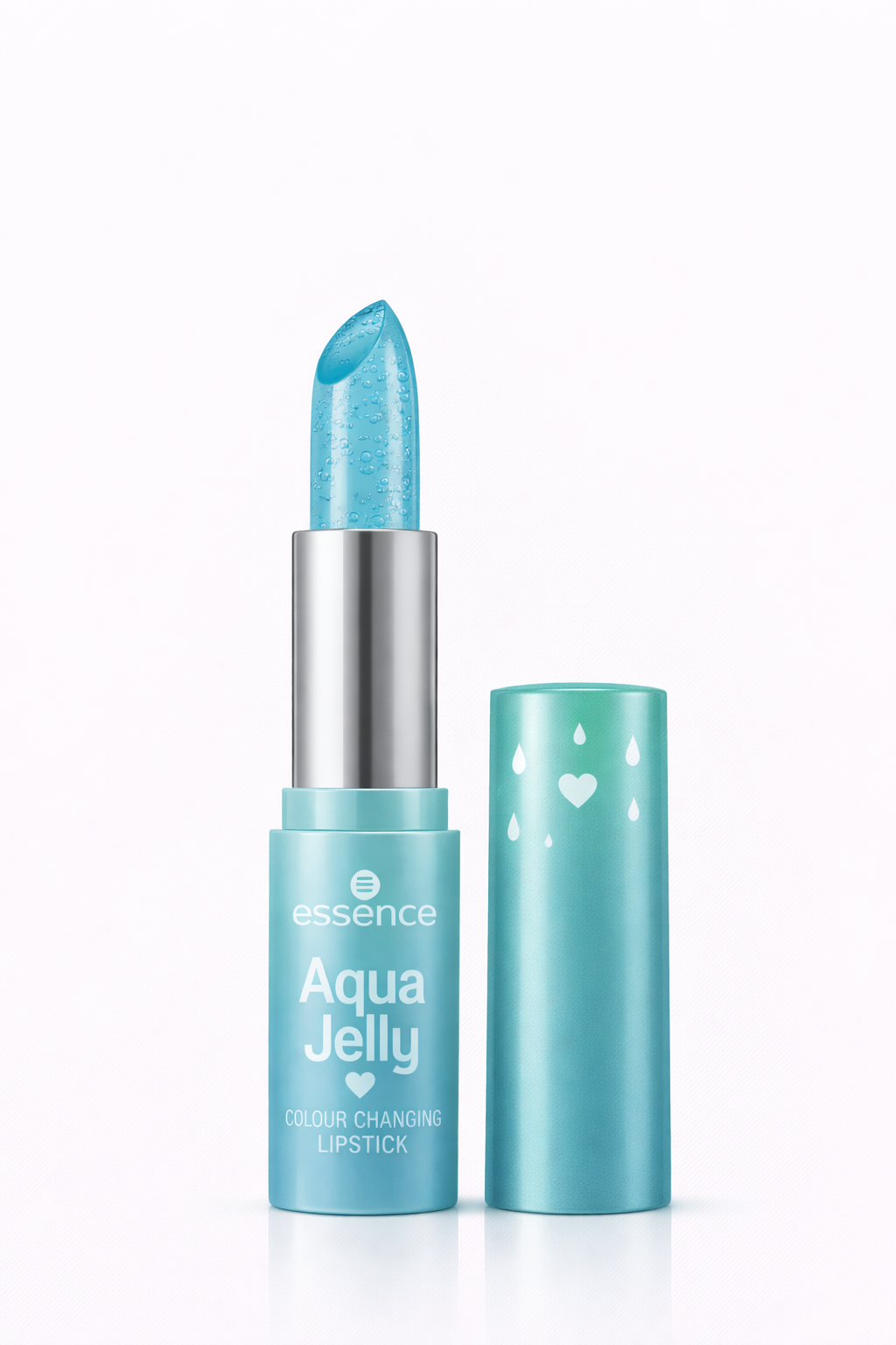 Turquoise jelly lipstick with packaging on a white background