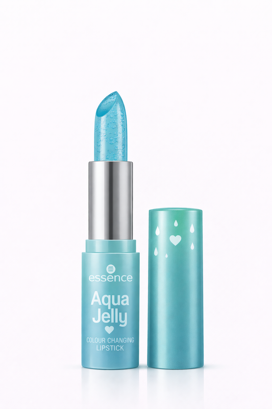 Turquoise jelly lipstick with packaging on a white background
