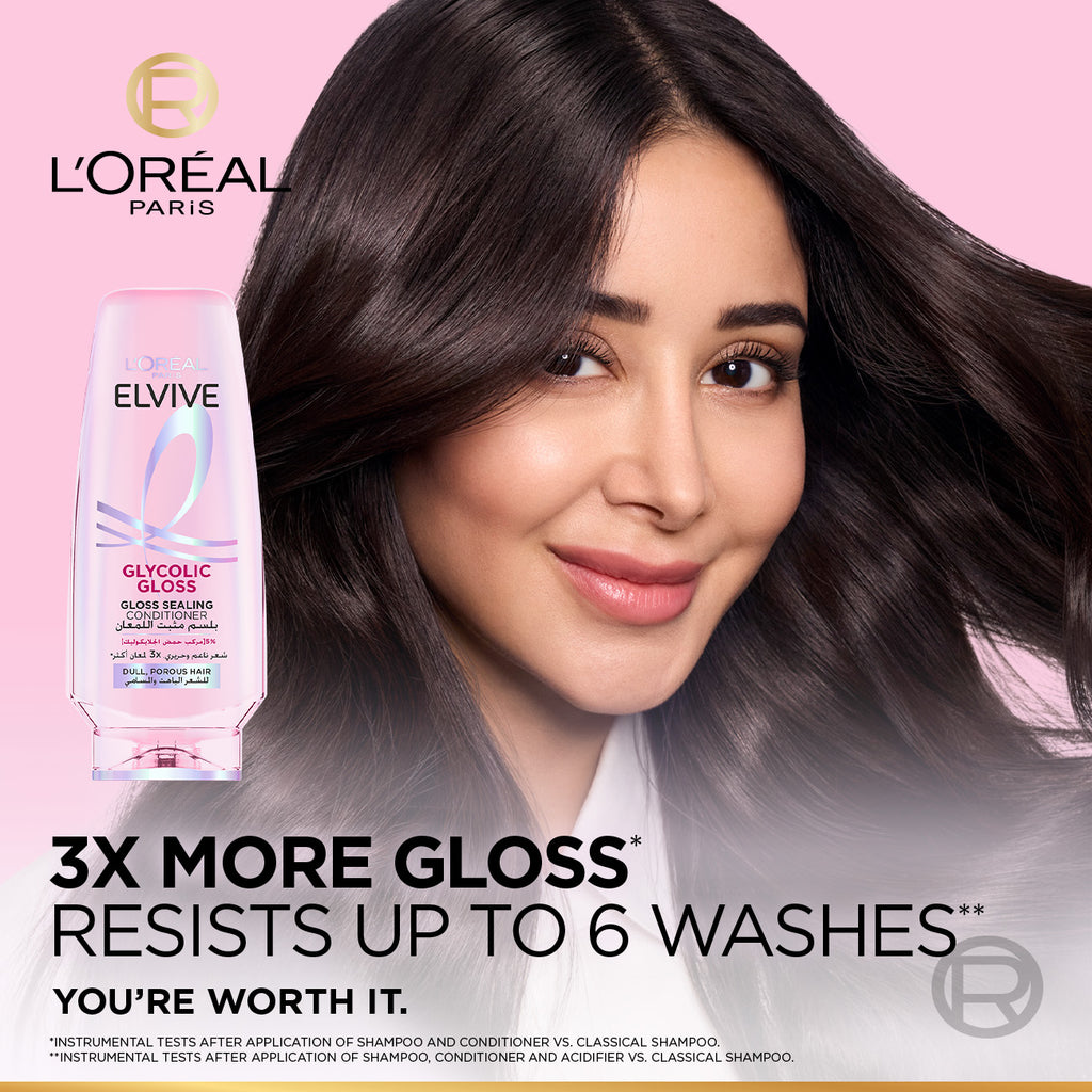 L'Oréal Paris Elvive Glycolic Gloss Gloss Sealing Conditioner for Dull Porous Hair Powered by 3% Glycolic Acid 200ml