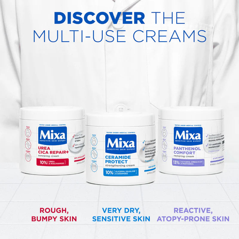 Mixa Panthenol Comfort Moisturizing Cream Jar - Anti-Scratching Cream - For Dry Skin, Atopy Prone Skin and Eczema - With 13% Glycerin, Omega 6 & 9, and Panthenol For Face, Hands & Body