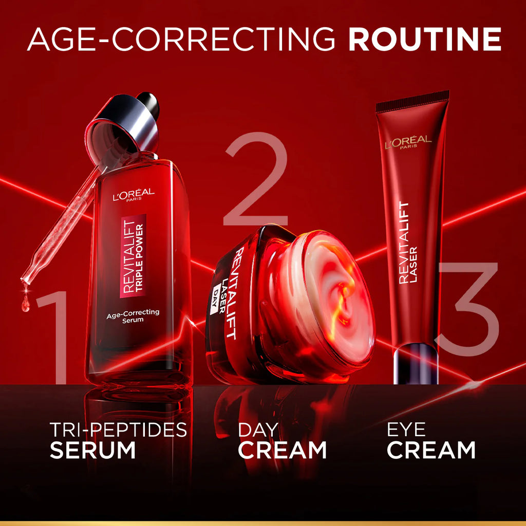 L’Oréal Paris Revitalift Triple Power Age-Correcting™ Serum with Tri-peptides, Hyaluronic Acid, and Vitamin C to Hydrate, Tone, and Firm Skin, 30ml