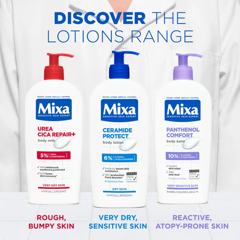 Mixa Urea Cica Repair Body Lotion - For Keratosis Pilaris, Dry, Flaky, Strawberry, Rough, & Fragile Skin & Tiny Reddish Bumps - With 5% Urea and Panthenol