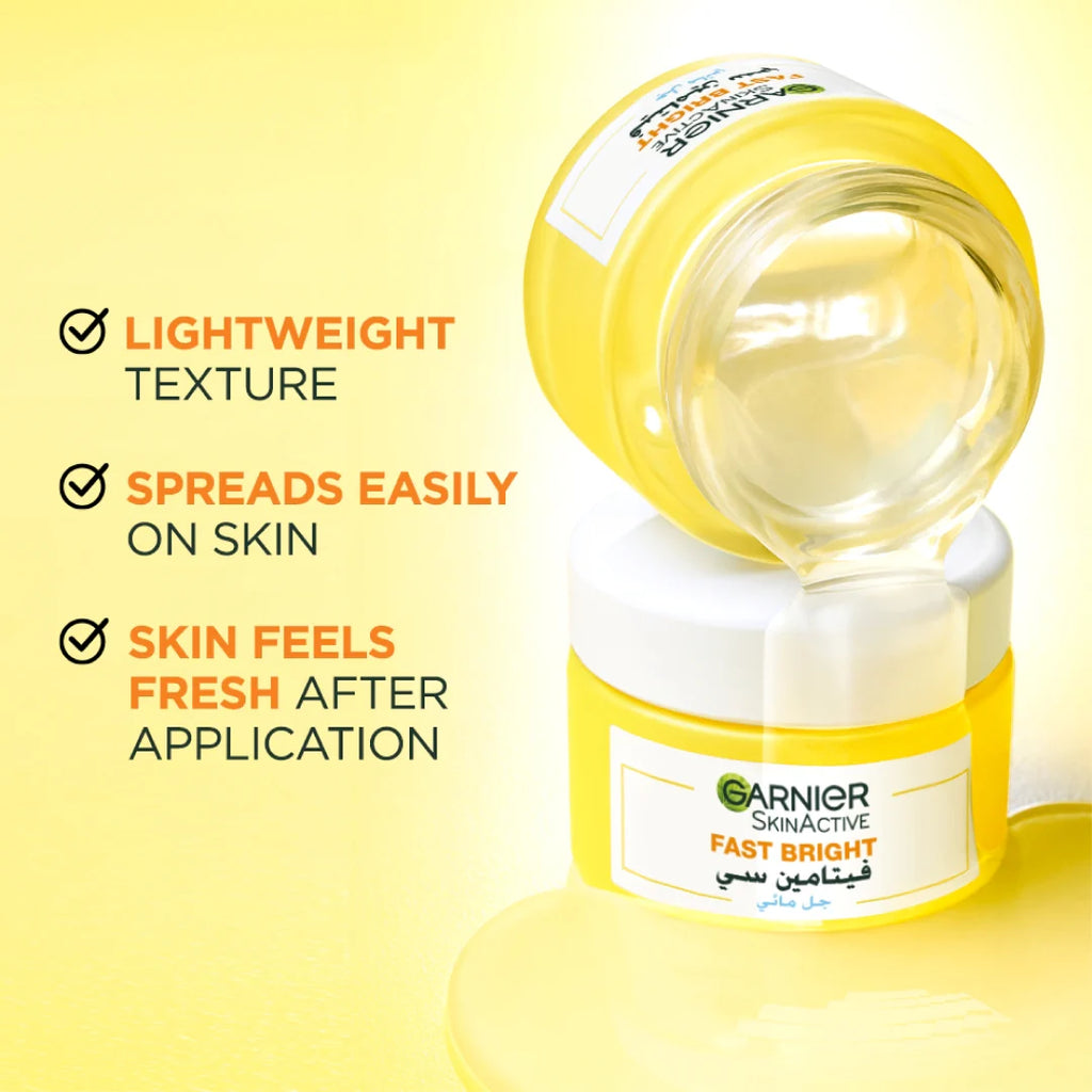 Garnier Fast Bright Vitamin C Water Gel Moisturizer, 48 Hours Hydration Anti Dark Spots