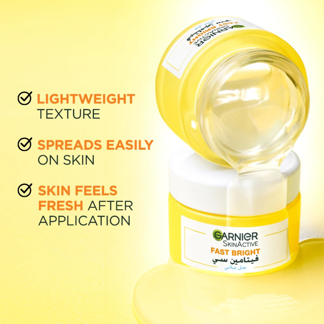 Garnier Fast Bright Vitamin C Water Gel Moisturizer, 48 Hours Hydration Anti Dark Spots