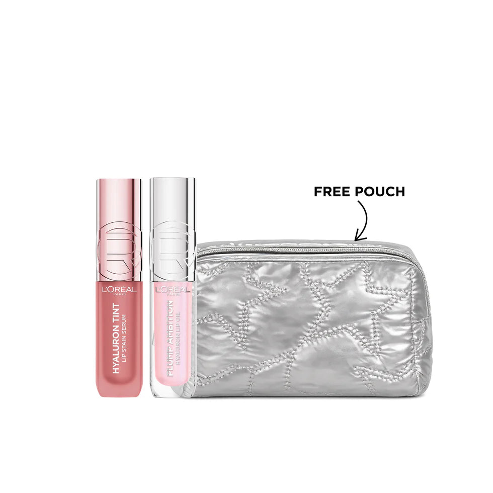 L'Oréal Paris Hyaluron Lip Oil Duo 24H Hydration Bundle + FREE Pouch
