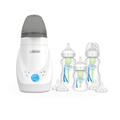 Dr. Brown's baby bottle warmer and bottles on a white background