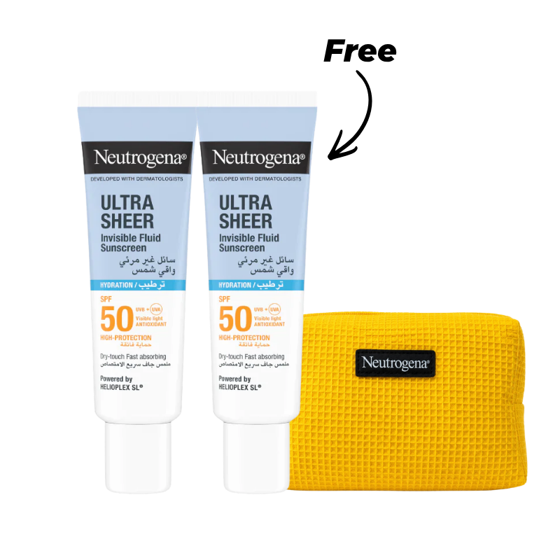 Buy 2 Neutrogena Ultra Sheer Invisible Fluid Sunscreen SPF 50+ & Get Free Pouch