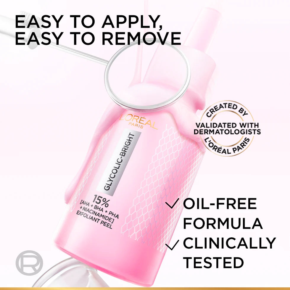 L'Oréal Paris Glycolic-Bright Anti-Dark Spot Exfoliant Peel 15% AHA + BHA + PHA + Niacinamide 25ml.