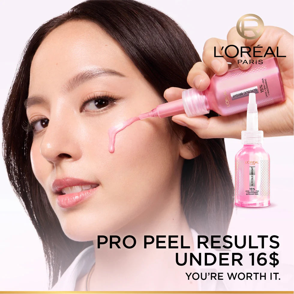 L'Oréal Paris Glycolic-Bright Anti-Dark Spot Exfoliant Peel 15% AHA + BHA + PHA + Niacinamide 25ml.